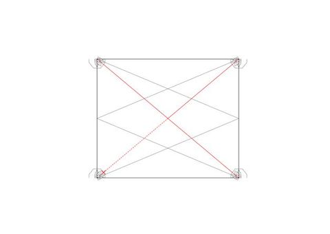 Diagram. Two wide red X’es create zigzags in a nearly square rectangle.